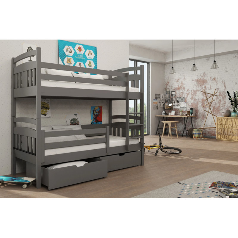 Lamb Bunk Bed with Storage Included with Built-in Ladder Included, Graphite, Left