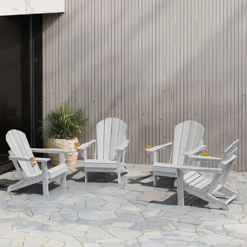 Besteiro Adirondack PEHD texture de bois pliable avec porte-gobelet, Blanc