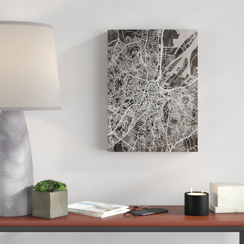 « belfast northern ireland city map black », impression sur toile tendue, H 47 po x l 35 po x P 2 po