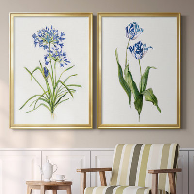 " Blue Lively Botanical I " 2 - Pieces