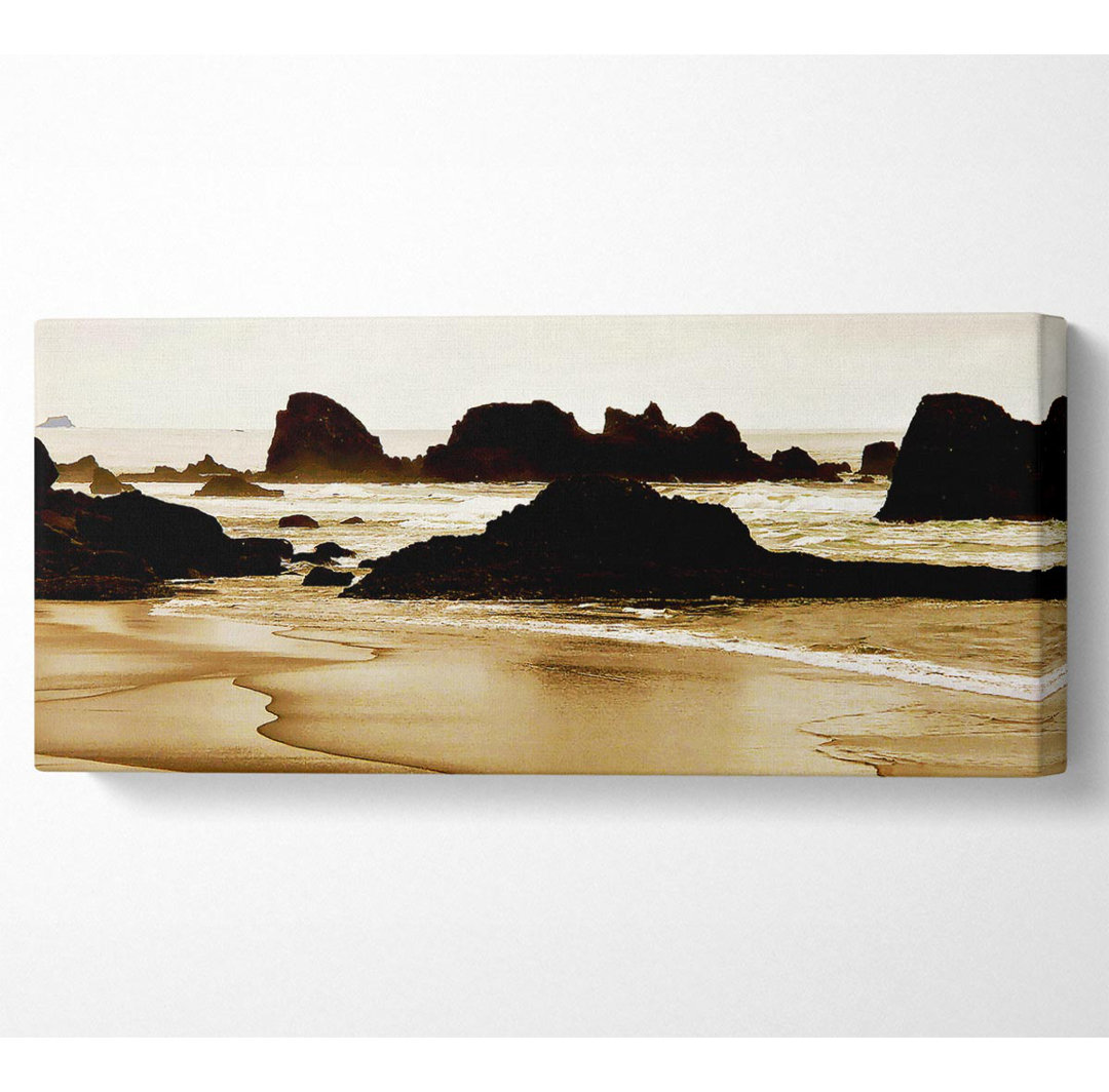 Sepia Ocean Delight - Panorama-Kunstdrucke auf Leinwand - Wrapped Canvas