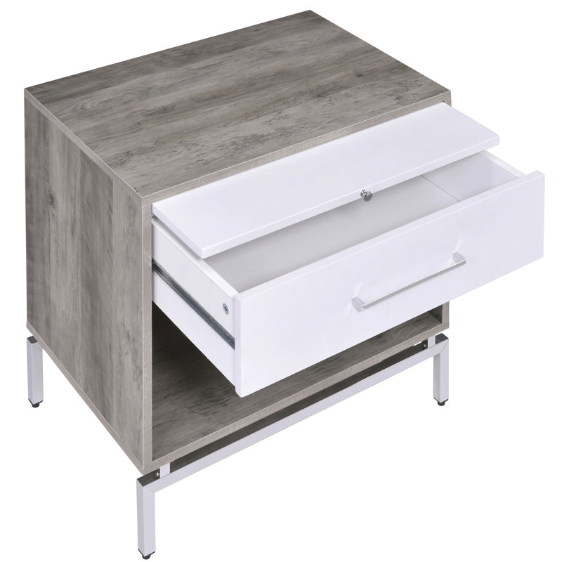 Table d'appoint patinée gris et blanc