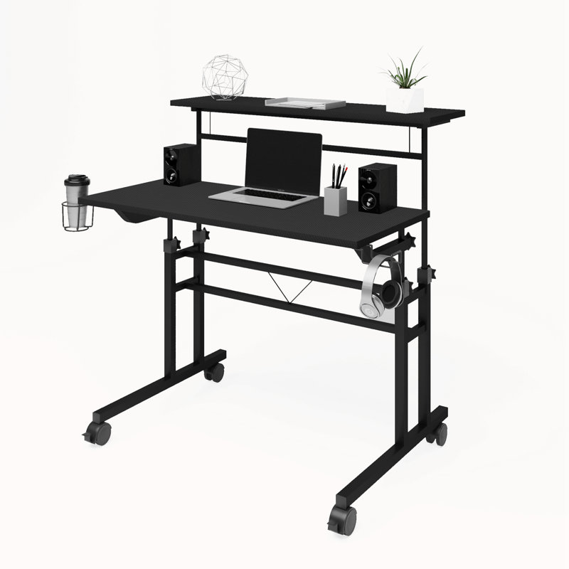 Techni Mobili Adjustable Metal Base Computer Desk, Black