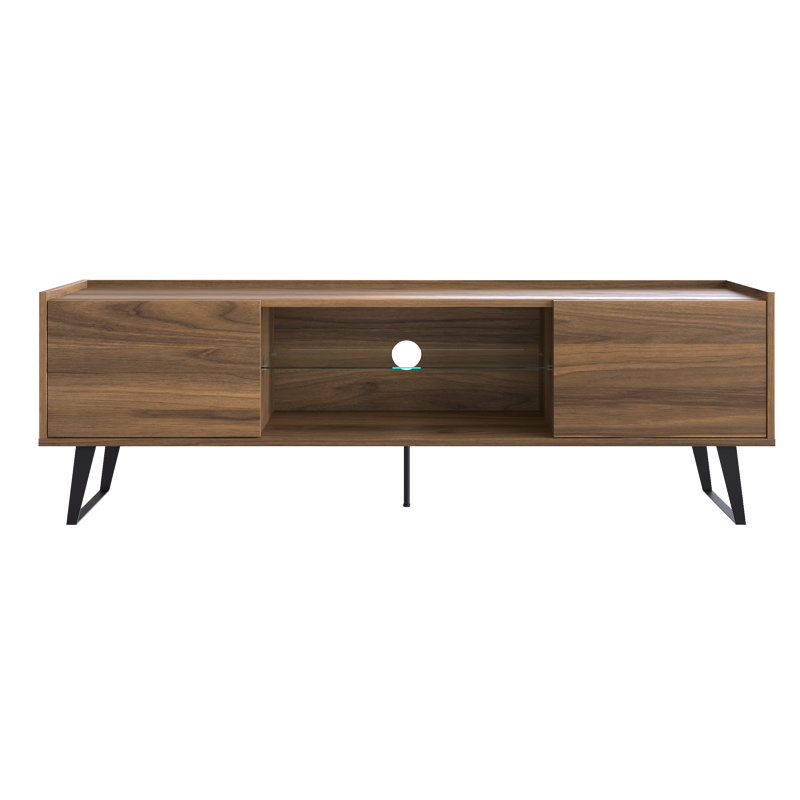 Mohseena Mid Century Modern Tv Stand For Up To 80" Tvs With Storage Cabinets And Open Shelf, Brown