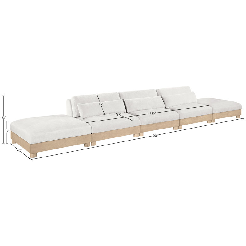 Canapé modulaire rembourré 5 pièces Turin, Crème, Naturel