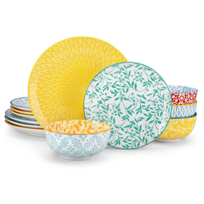 Plates And Bowls Dinnerware Sets, Mircowave And Dishwasher Safe Dishes Set, 12 Pieces, Set For 4, (Pastel)