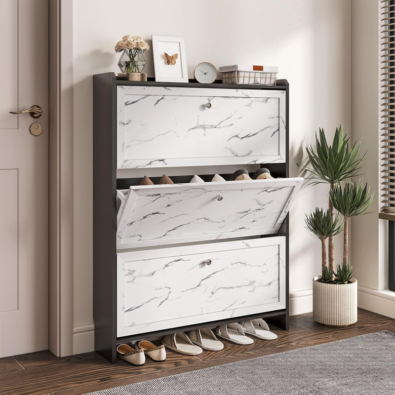Shoe Cabinet With 3 Flip Drawers,Freestanding Shoe Cabinet Storage With Anti-Tip Design,Narrow Shoe Organizer Rack For Entryway,Front Door,Foyer,Hallway