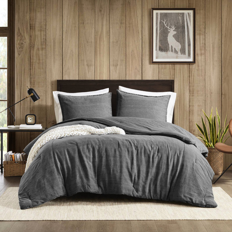 Édredon sergé délavé très grand / très grand 3 pièces - élégance intemporelle, peau, coutures Bartack 100% coton, sommeil réparateur toutes saisons