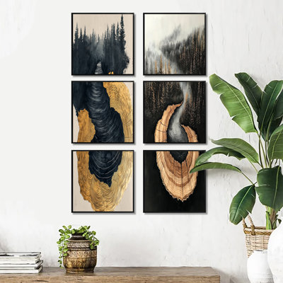 Dark Forest Liquid Gem River - Landscapes Canvas Art Print Set Of 6