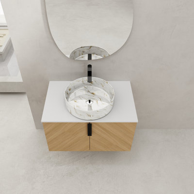 Meuble-lavabo de 30 po avec lavabo d'art supérieur en céramique et dalle de pierre artificielle, 2 portes à fermeture douce