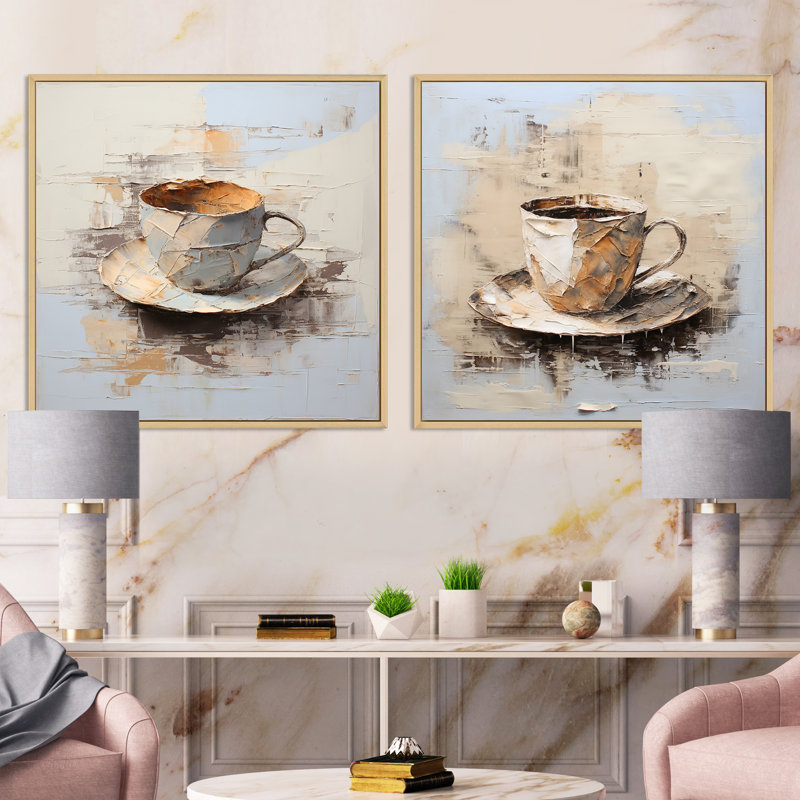 Tasse à café simple - ensemble de 2 collages carrés café et thé, Encadrement brun, H 30 po x l 61 po