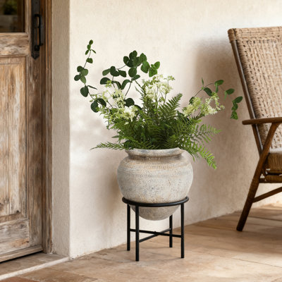 Pot à fleurs de 21 po de hauteur avec support en métal, pot rustique pour l'intérieur ou l'extérieur