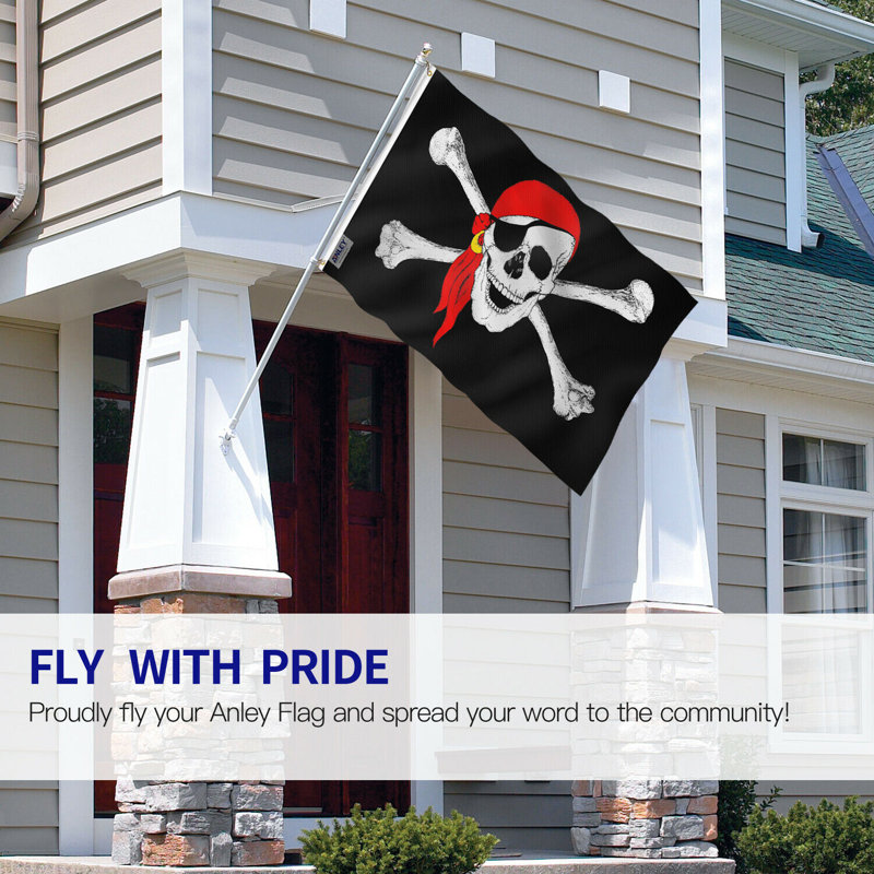 3x5 Foot Black Polyester Pirate Flags with Red Bandana (2 Pack)