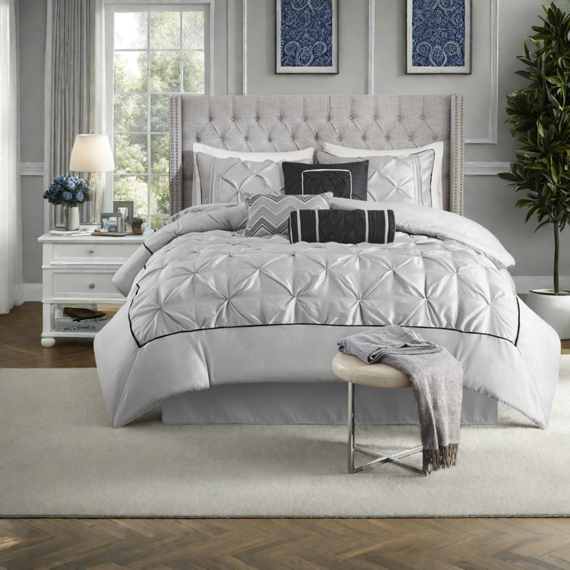 Elegant Grey Tufted 7 Piece Bedding Sets For Cal King
