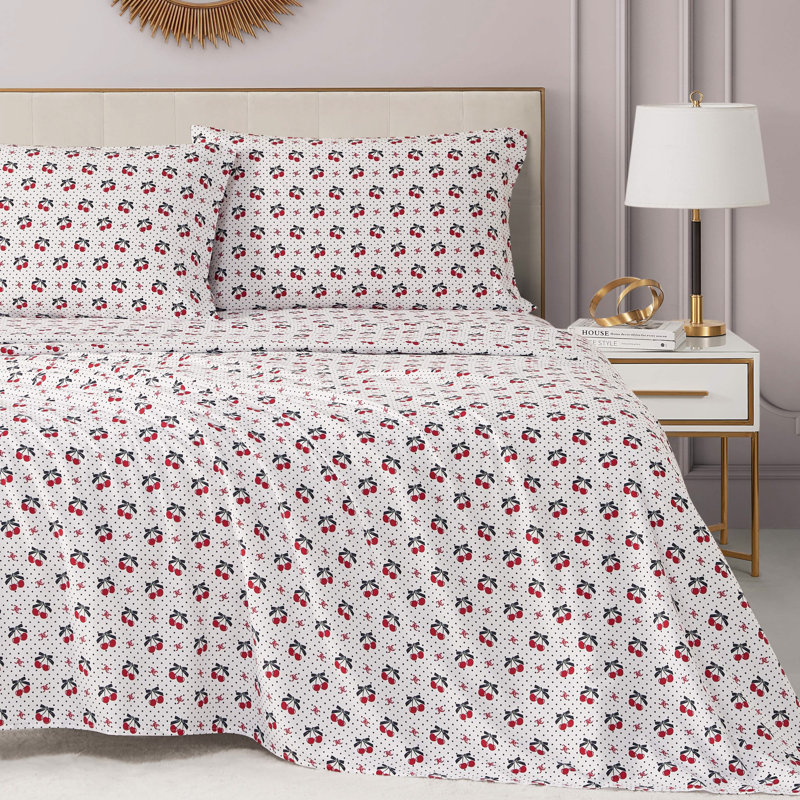 Juicy Couture Printed Microfiber Sheet Set, Hot Cherry Polka Dots, Twin