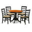 L'ensemble 5 pièces de table et chaises de cuisine comprend une table de salle à manger ronde avec piédestal et 4 chaises rembourrées en tissu de lin, 36 po x 36 po, noir et cerise-140093794-219754992-140093797