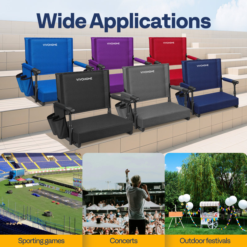 Folding  Stadium Seats With Back Support And Cushion, Gray