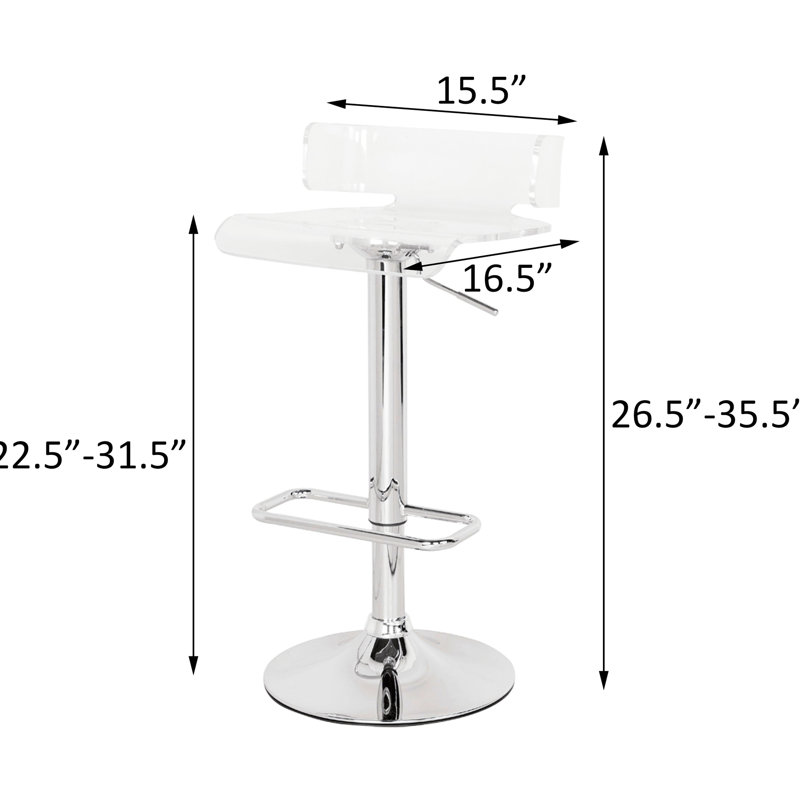 Tabouret réglable en métal et en acrylique pour différents réglages de 34,95 pouces de hauteur avec support pivotant