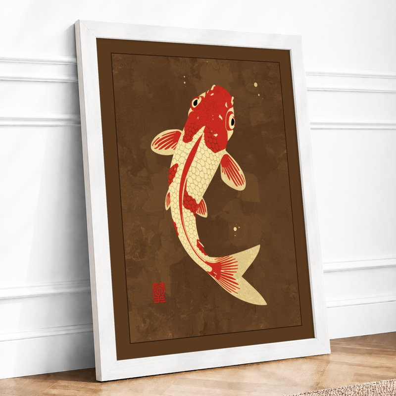 Ascending Koi Japandi - Framed Print, A2 - 59.4 x 42.0 cm, White
