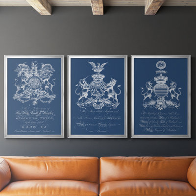 Heraldry on Navy I  -Custom Framed  Wrapped Gallery Canvas - 3 Pieces