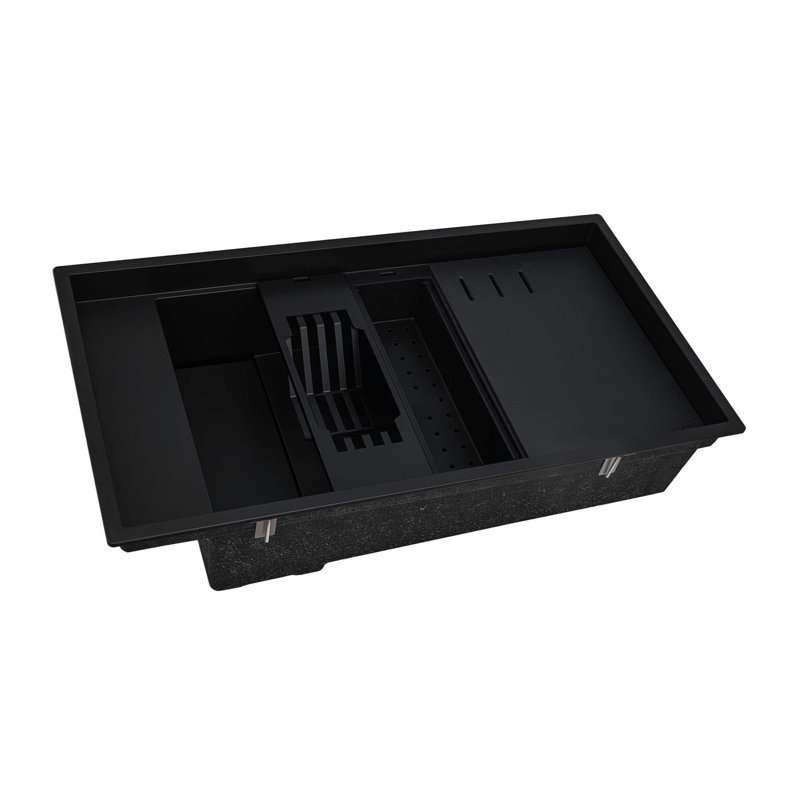 Ruvati 18 x 34 inch Granite Composite Quartz Workstation Kitchen Sink epiStage Dual Mount Single Bowl - Black -, Black