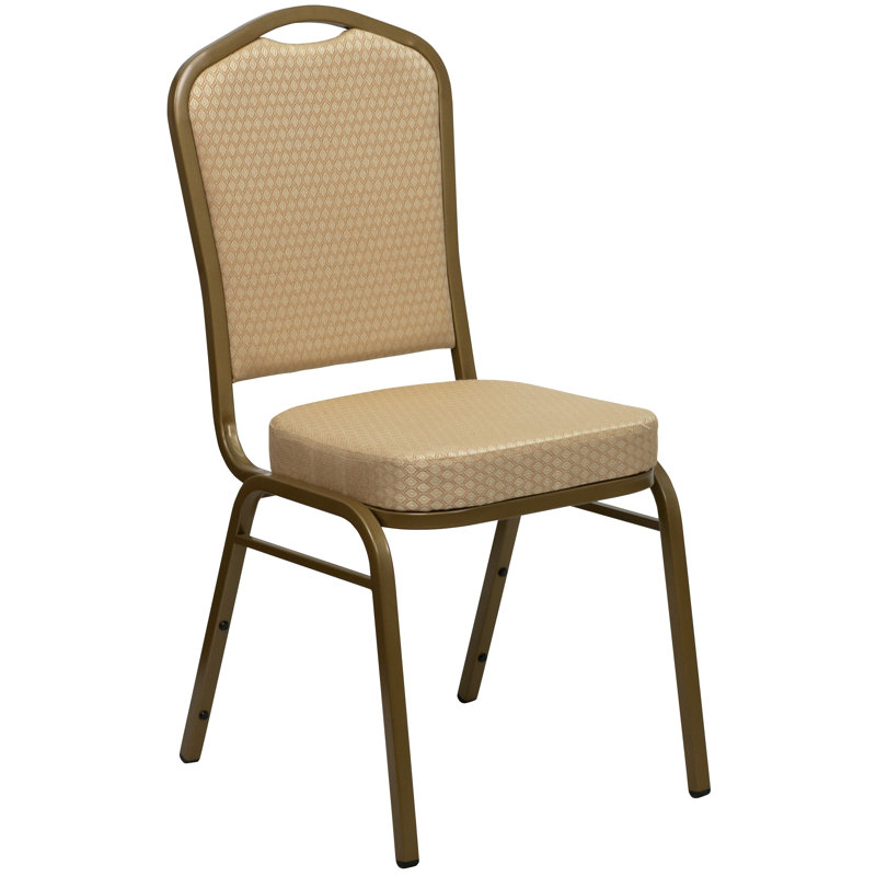 Chaise de banquet empilable Oliverson, Encadrement doré, Tissu beige à motifs, 4