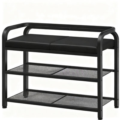 Shoe Bench With Backrest, Entryway Bench, (Black)