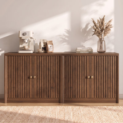 63" Fluted Buffet Sideboard, Mid‑Century Modern 4‑Door Storage Cabinet with Adjustable Shelves for Living Room, Entryway and Coffee Bar