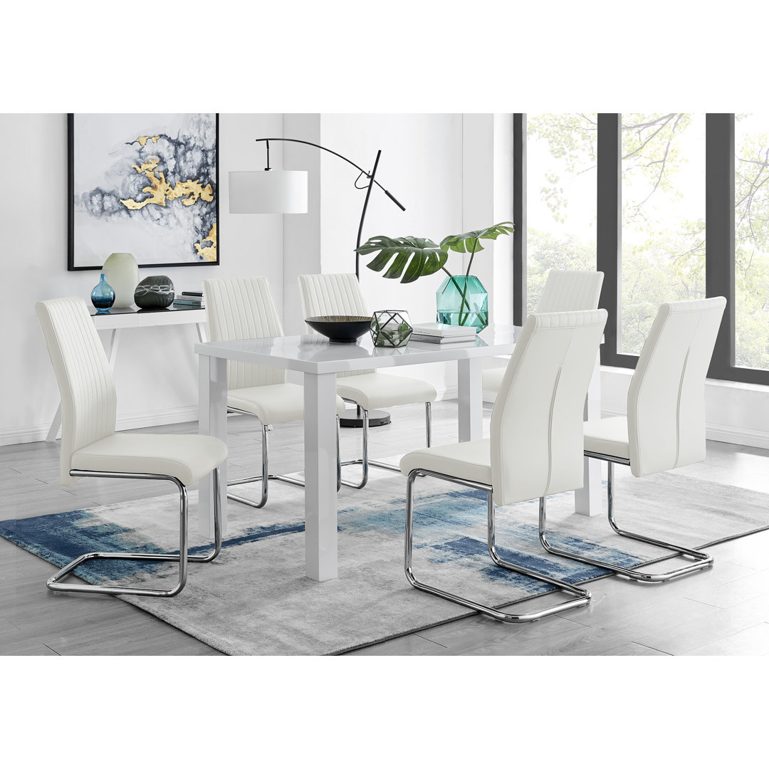 Eubanks High Gloss 6 Seat Rectangular Dining Table Set with Faux Leather Upholstered Dining Chairs East Urban Home Chair 