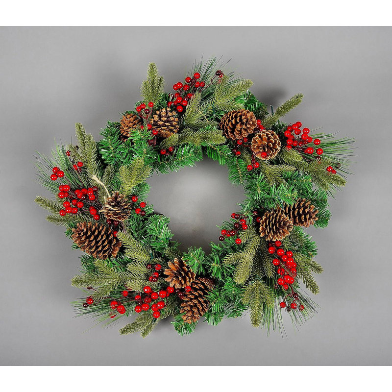 Faux Lighted PVC 23.62cm Christmas Wreath