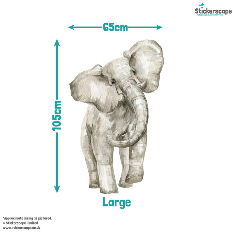 Watercolour Elephant Wall Sticker, 105cm H x 65cm W