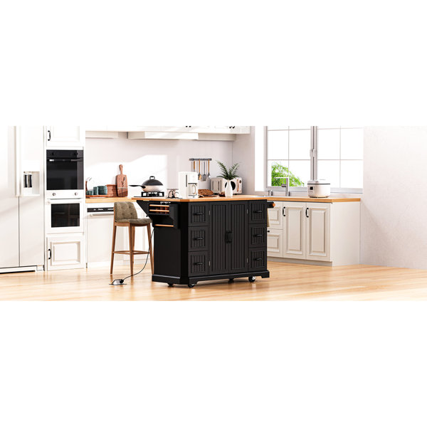 Latitude Run® White Kitchen Storage Island With Power Outlet, 4 Door ...