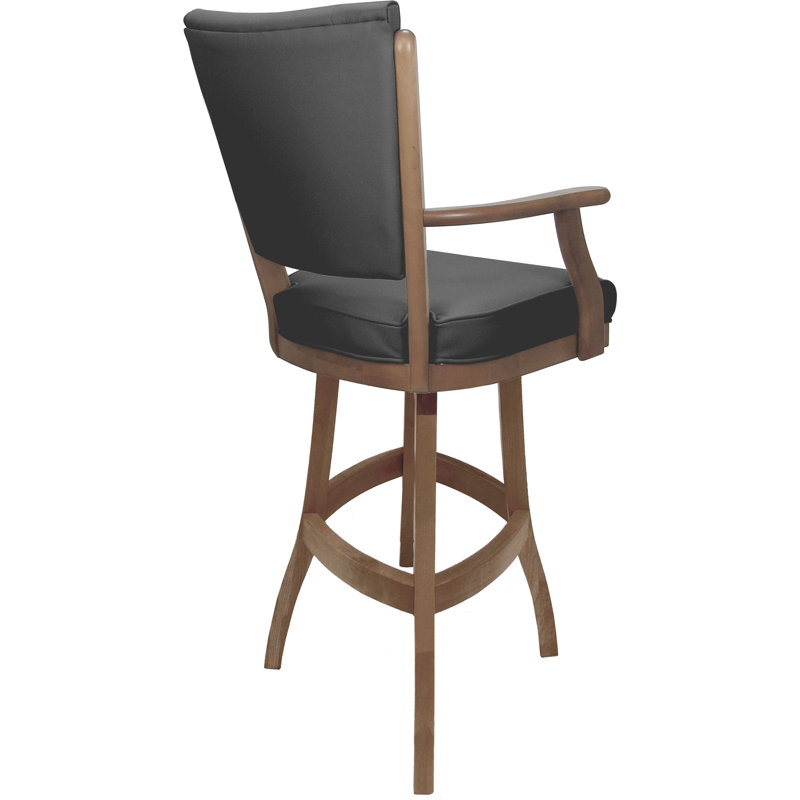 Tabouret pivotant en bois Bellamy, Tabouret de comptoir (siège d'une hauteur de 34 p, Cuir véritable gris, Crème