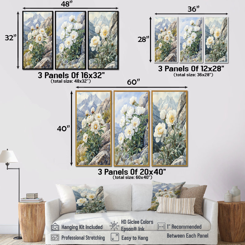 Pivoines par The Rocky Slope I - Collection de reproductions sur toiles florales, H 28 po x l 36 po, Blanc