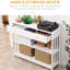 Console de couloir, tiroir extra large blanc et 2 tablettes pour le rangement, rangement de salon moderne à lattes de bois blanc avec tablettes coulissantes, robuste, caractéristique de conception