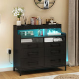 Brazoban Wood Acrylic Accent Cabinet with 6-Drawers and Colorful LED Light