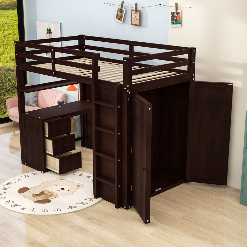 Loft Bed With Desk, Drawers, And Wardrobe, Twin, Espresso