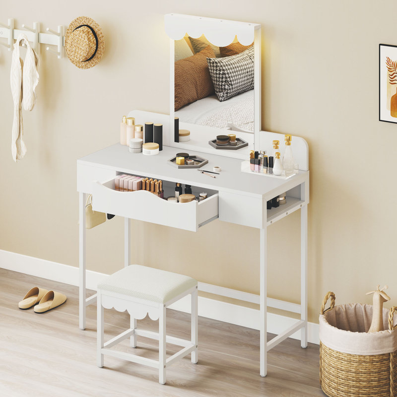 Dressing Table with Mirror, White