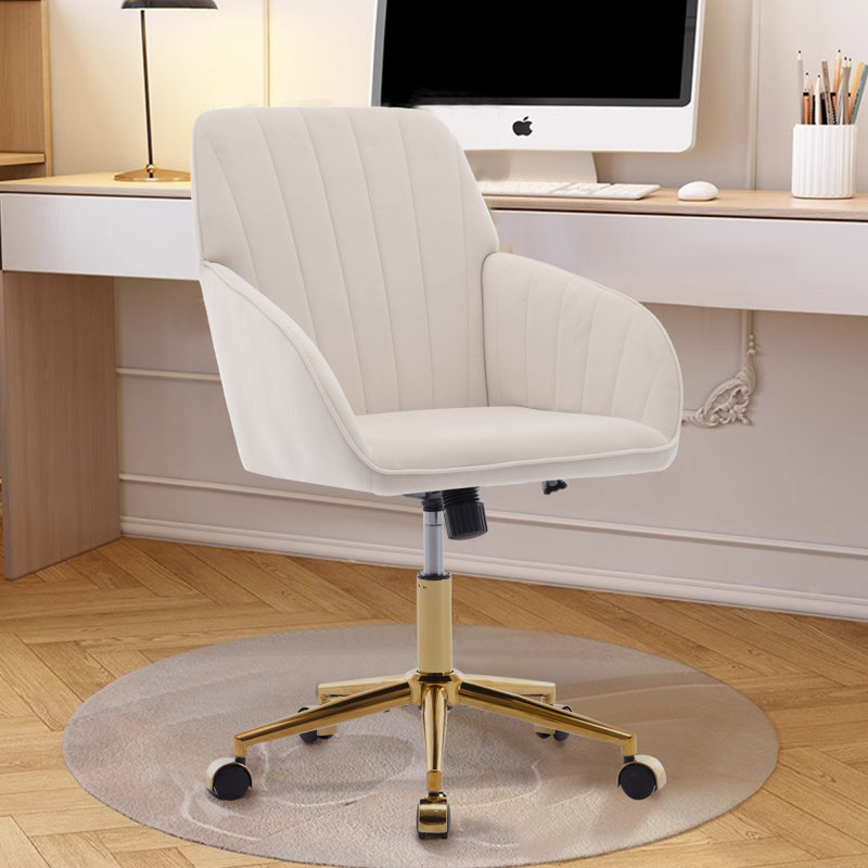 Adjustable Office Chair, Ergonomic Swivel Chair, Backrest Seat, Comfortable For Long Sitting, Gold, Cream