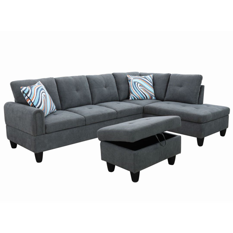 Jacksmith Upholstered Sectional, Right Hand Facing, Dark Gray 100% Linen