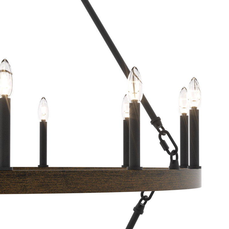 Musser 20-Light Living Room Candle Style Chandelier on Steel Casters, Noyer / zinc vieilli