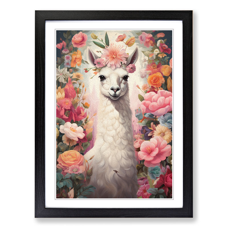 Llama Romanticism No.3 - Single Picture Frame Print on Wood, Black Framed, 46cm H x 34cm W x 2cm D