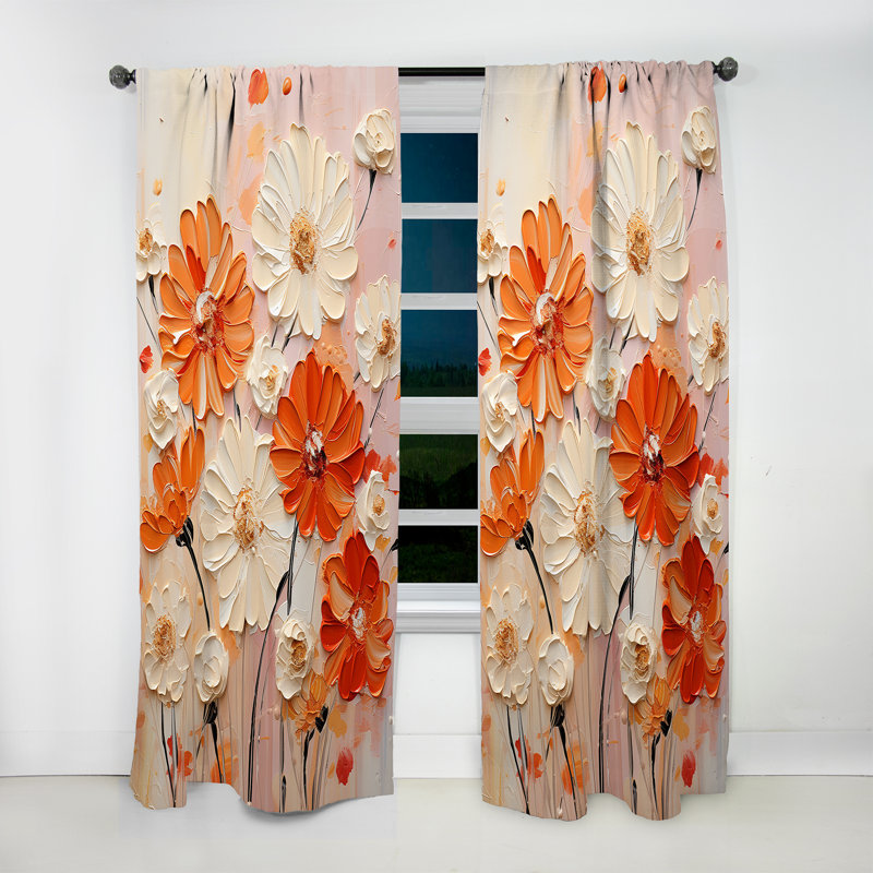 Wesley Orange And Beige Fiery Blooms II - Traditional Curtain - Velvet Room Darkening - 1 panel, 52" W x 90" L
