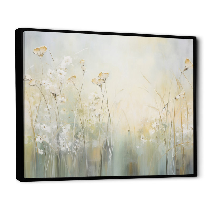 «Green Beige Serene Meadows I», reproduction d'art sur toile, H 12 po x l 20 po x P 1 po, Cadre flottant noir