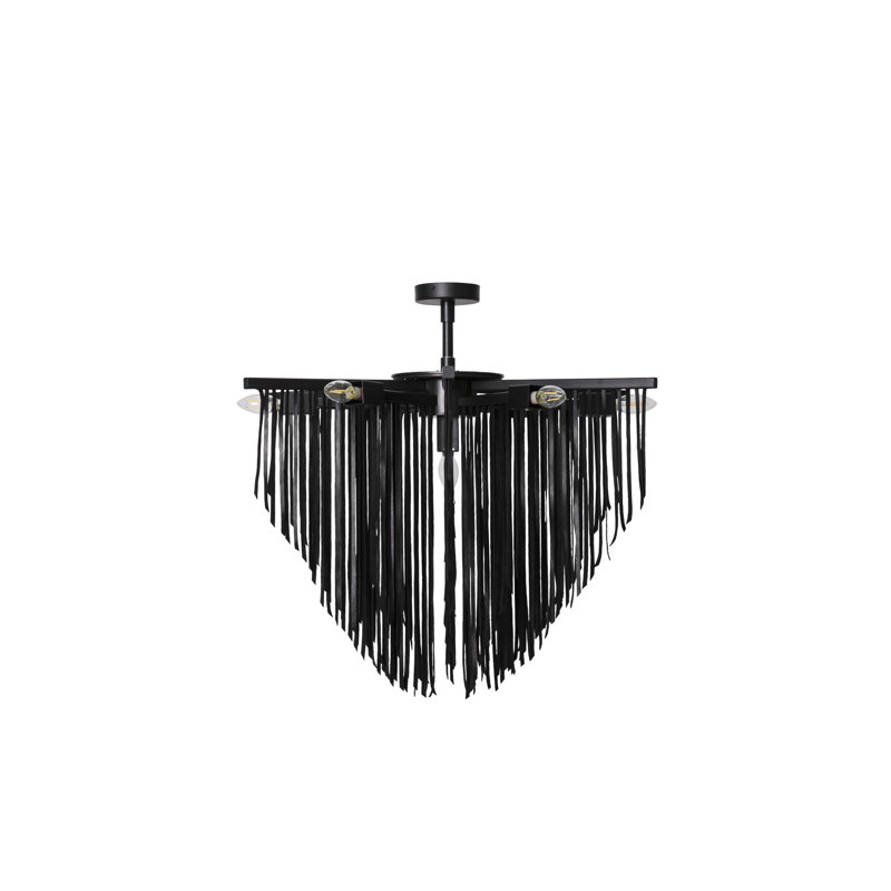 Small Leather Fringe Chandelier, Black