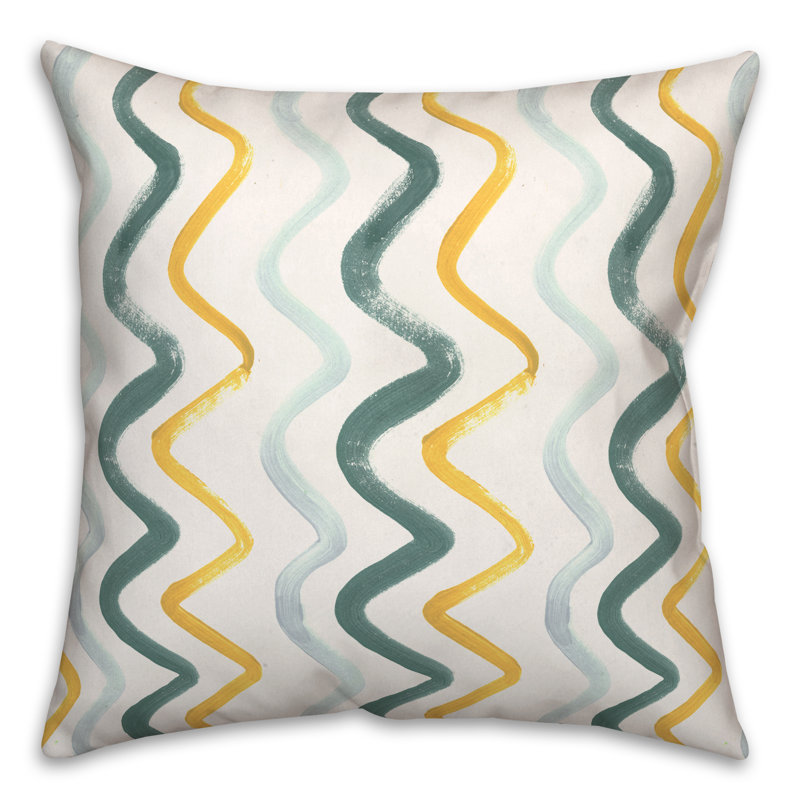 Coussin extérieur bleu et brun Squiggles, Bleu/doré, H 18 po x l 18 po