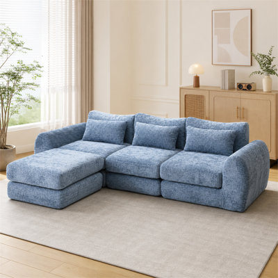 Canapé modulaire en chenille Wave Star - une conception polyvalente et configurable qui convient aux espaces de vie et de sommeil, avec des sections modulaires et un repose-pieds inclus.