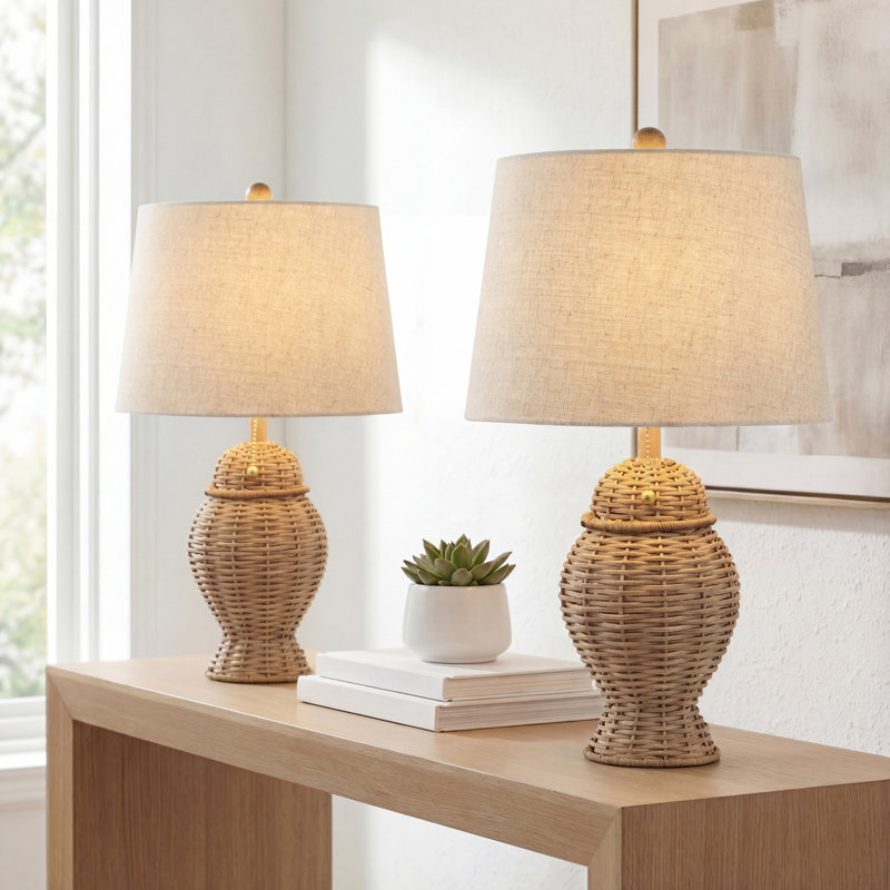 Lampe de table DEL en fer rustique bohémien à DEL 20,5 po Alahbasri, naturel / beige, Brun clair