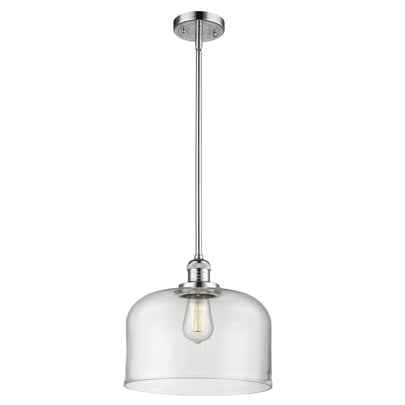 Luminaire suspendu en forme de dôme à 1 lumière Plemmons, Nickel satiné brossé, Transparent