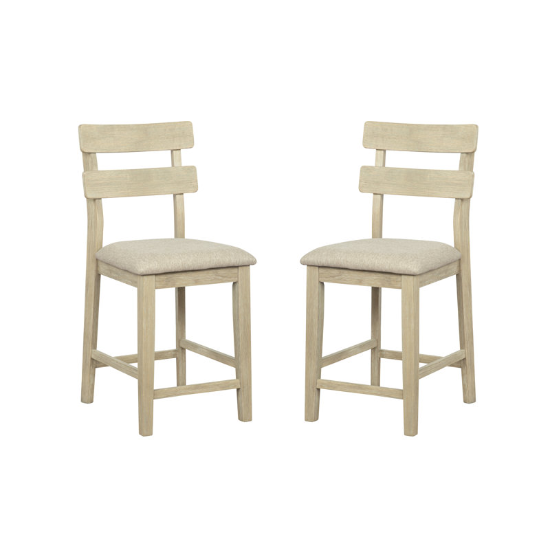 Ensemble de 2 tabourets de comptoir rembourrés Whipkey, Polyester beige / cadre brun clair